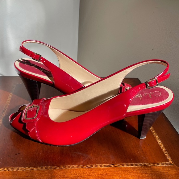 Cole Haan Pretry Patent Red Peep-toe Slingback - Picture 1 of 14